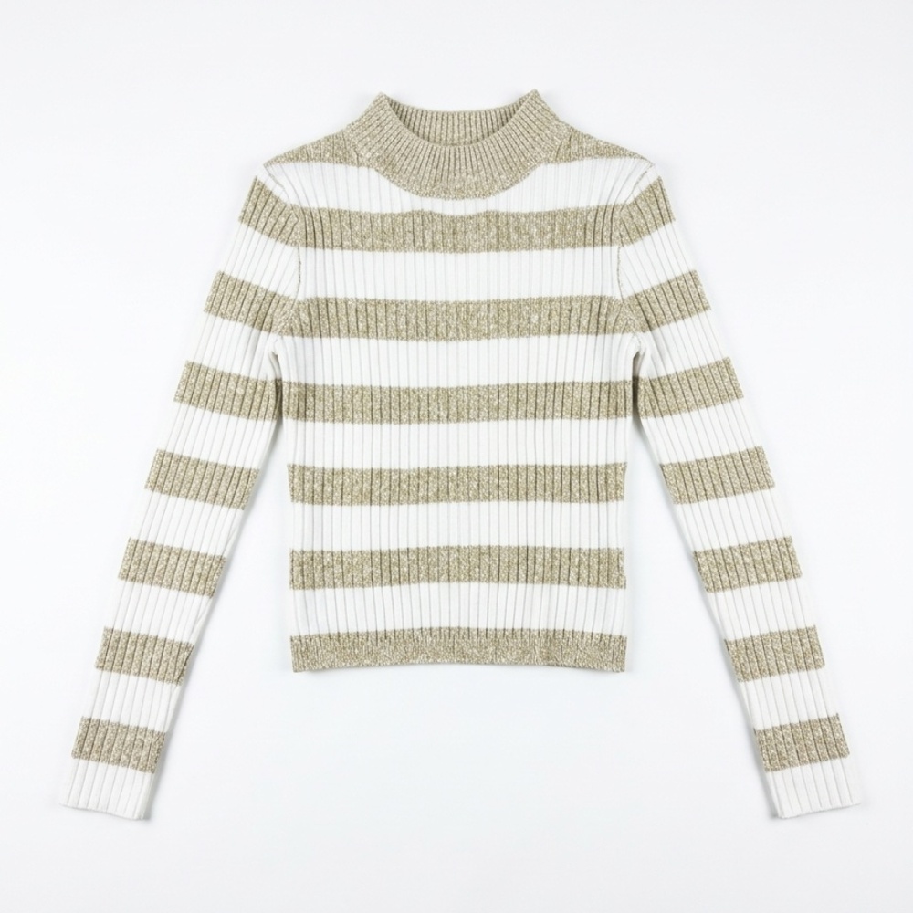 ✨ NWT H&M Divided Gold & White Striped Rib-Knit Sweater M